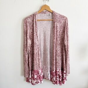 LOGO Lori Goldstein polka dot rose print open front long cardigan top size large